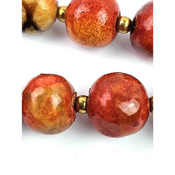 Vintage Graduated Apple Sponge Coral Bead Necklace 29 inch Gold Tone Spacers - Picture 9 of 9
